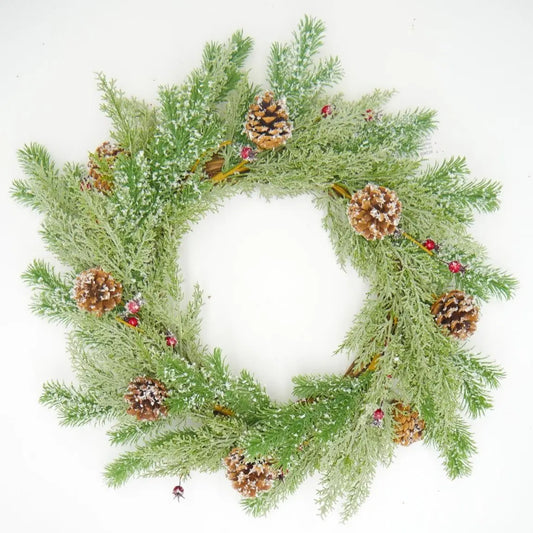 22" Snowy Juniper, Pine, Berry Wreath Floral Living