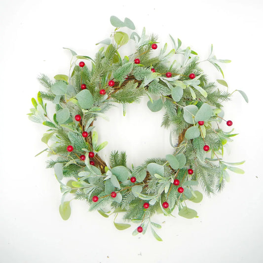 22" Lamb's Ear, Eucalyptus, Berry Wreath Floral Living
