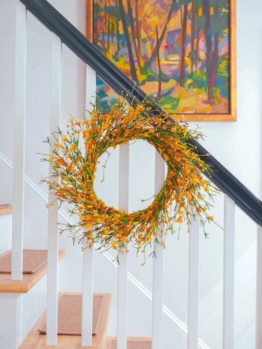 22" Orange and Gold Buttercup Wreath Floral Living