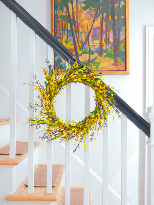 22" Mustard Yellow Buttercup Wreath Floral Living