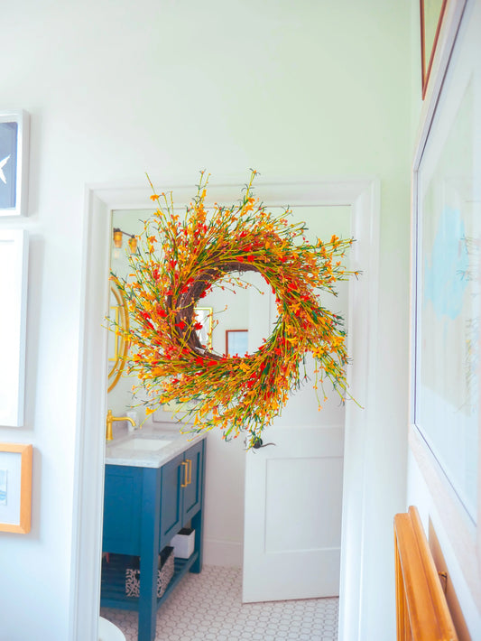 22" Pumpkin Orange Buttercup Wreath Floral Living
