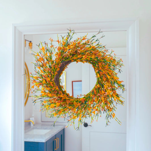 22" Pumpkin Orange Buttercup Wreath Floral Living