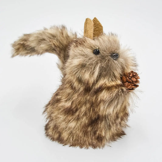 6" Brown Furry Faux Squirrel Floral Living