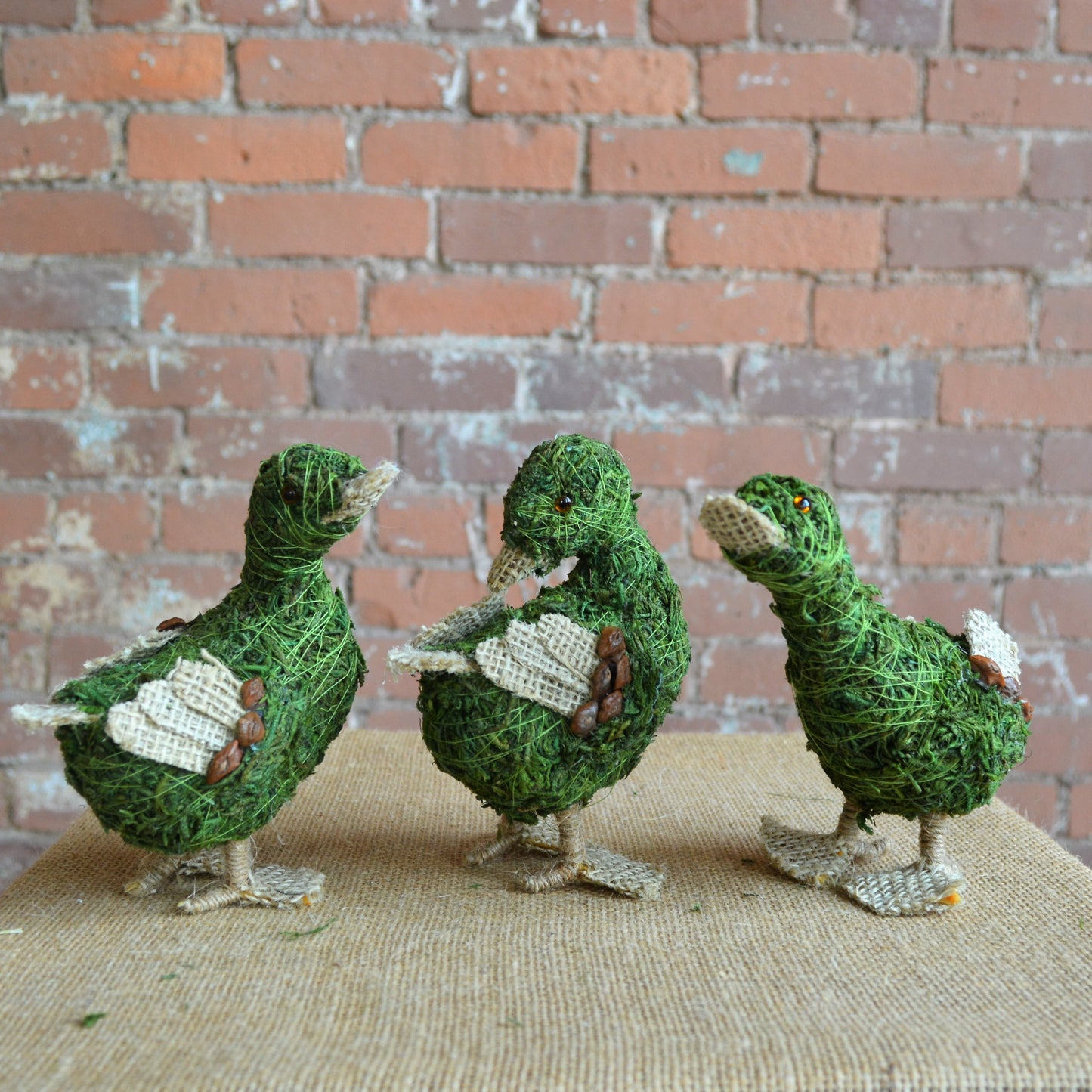 6" Green Jute Ducks Set