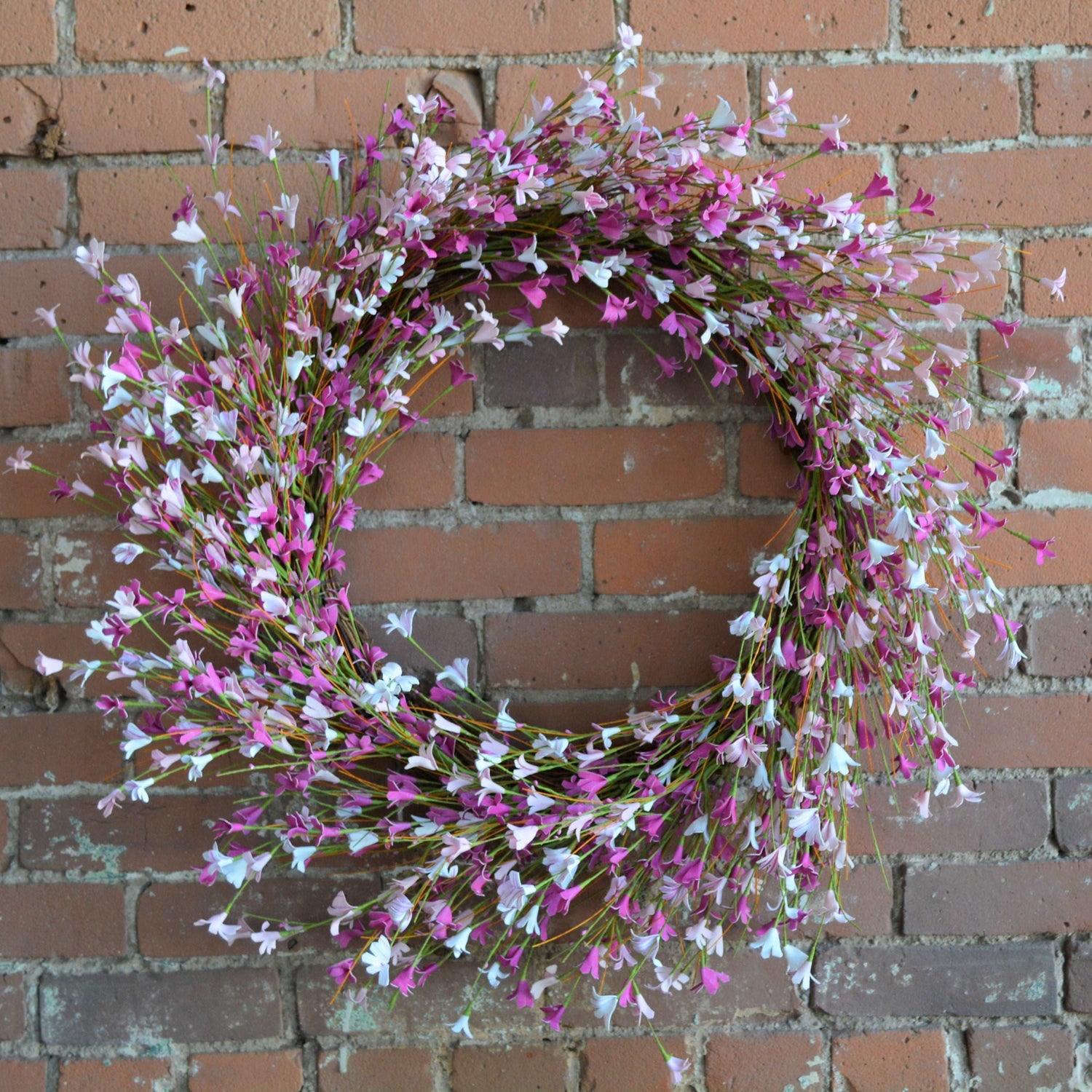 pink and white forsythia wreath