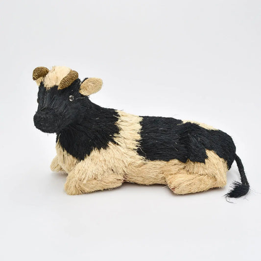 11" Black and White Sisal Cow Floral Living