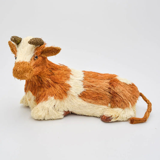 11" Brown and White Sisal Cow Floral Living