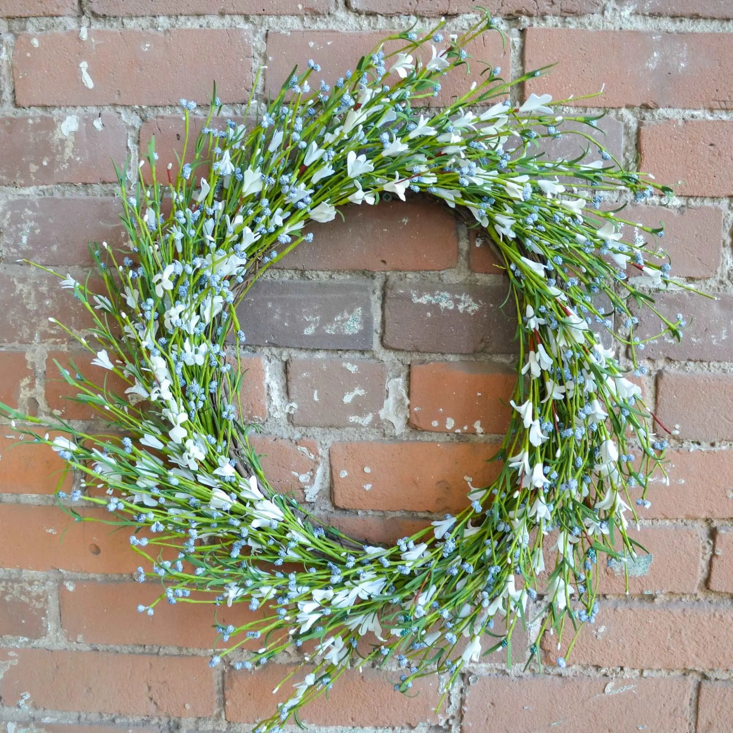 Cream White and Blue Bud Buttercup Wreath