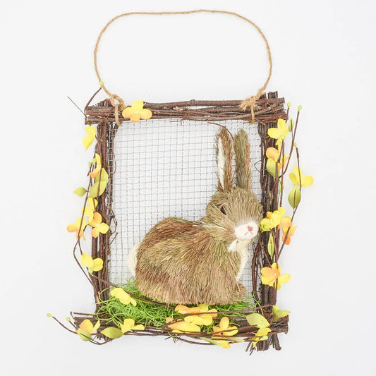 13" Forsythia Framed Bunny Wall Decor Floral Living