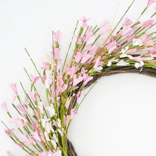 22" Pink and Cream Forsythia Wreath Floral Living