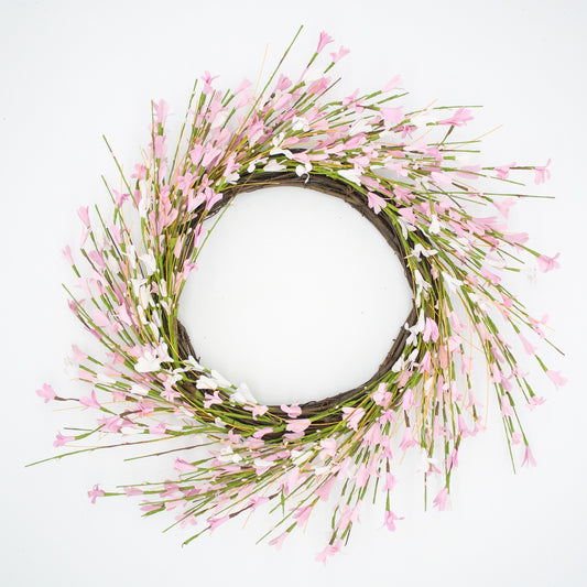 22" Pink and Cream Forsythia Wreath