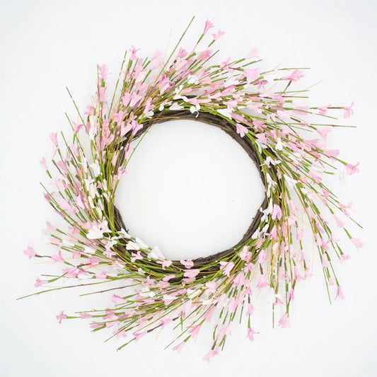 22" Pink and Cream Forsythia Wreath Floral Living