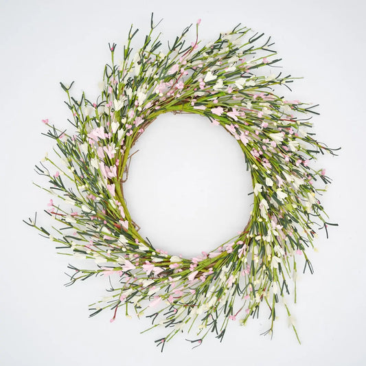 22" Cream and Pink Buttercup Wreath FloralLiving