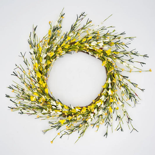 22" Yellow and Cream Buttercup Wreath Floral Living