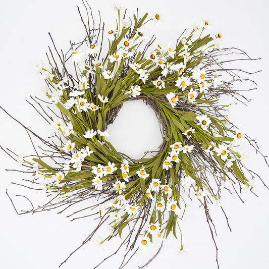 Crafted in The USA, 24" White Ox-Eye Daisy Twig Wreath