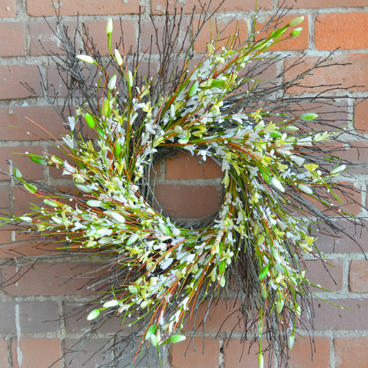 White Forsythia Bud Twig Wreath2