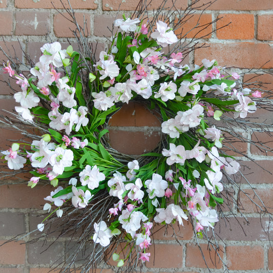 24" Pink Apple Blowssom Twig Wreath