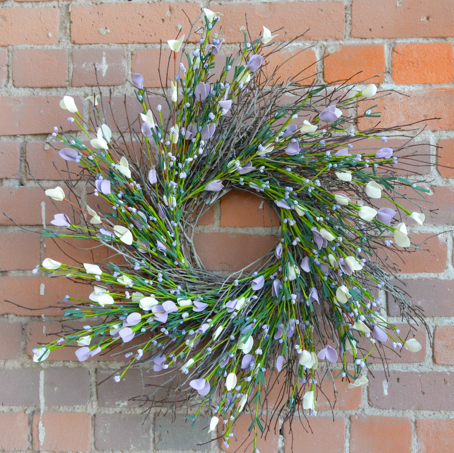 Cream and Lavender Meadowlark Twig Wreath