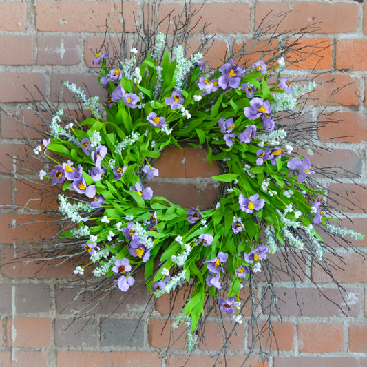 24" White Lavender Twig Wreath