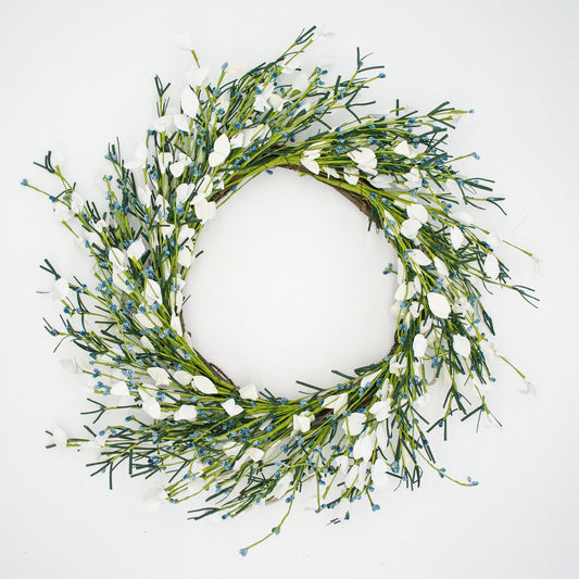 22" Cream, White, Blue Bud Meadowlark Wreath